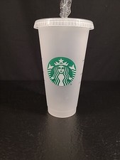 Starbucks Reusable Plastic Venti Cup Clear Frosted 24 Oz. Cold Beverage Straw