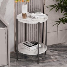Beistelltisch Sofatisch Rund Couchtisch Nachttisch 2 Ablagen Marmor Metall Tisch