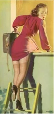 1940's Vintage Original Art Print ~ Pretty Woman in Red Pin-up 4"x8.25"