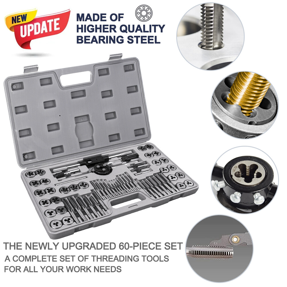 60pcs Tap And Die Set Metric Thread Tap Plug Taps Right Hand Screw Tap Drill Bit eBay