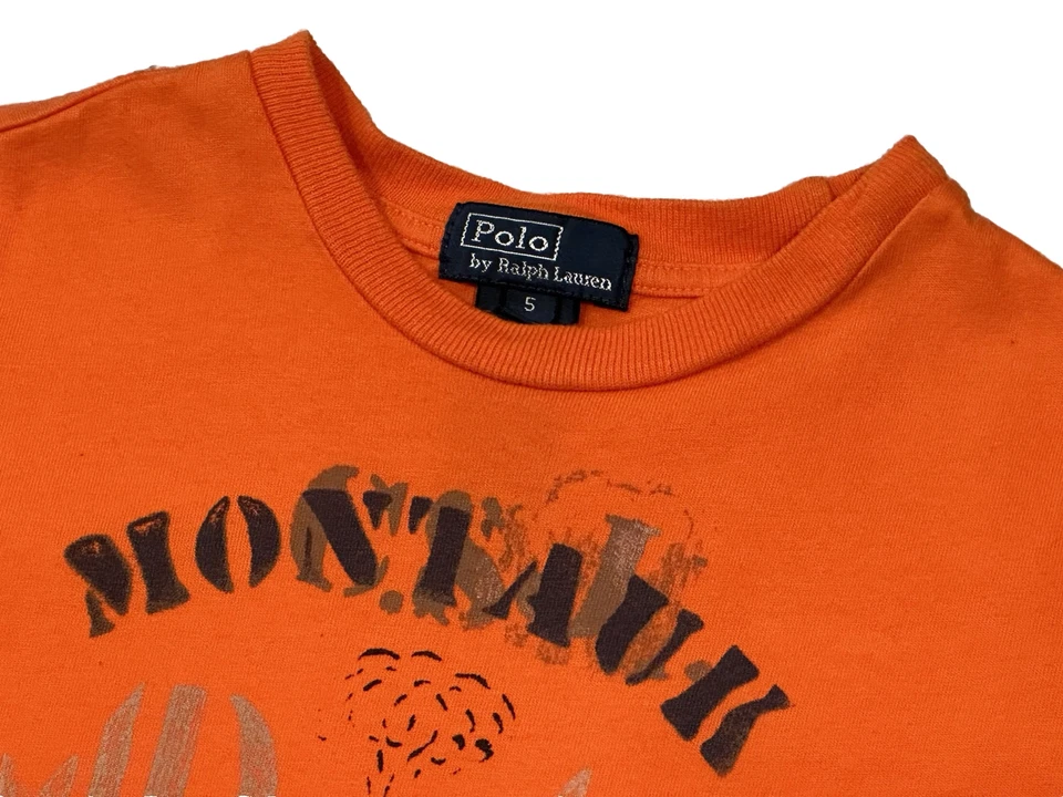 NEW RALPH LAUREN POLO T SHIRT 5 BOYS KIDS MONTAUK NY BEACH WHALE US RL ORANGE - Image 3 of 4