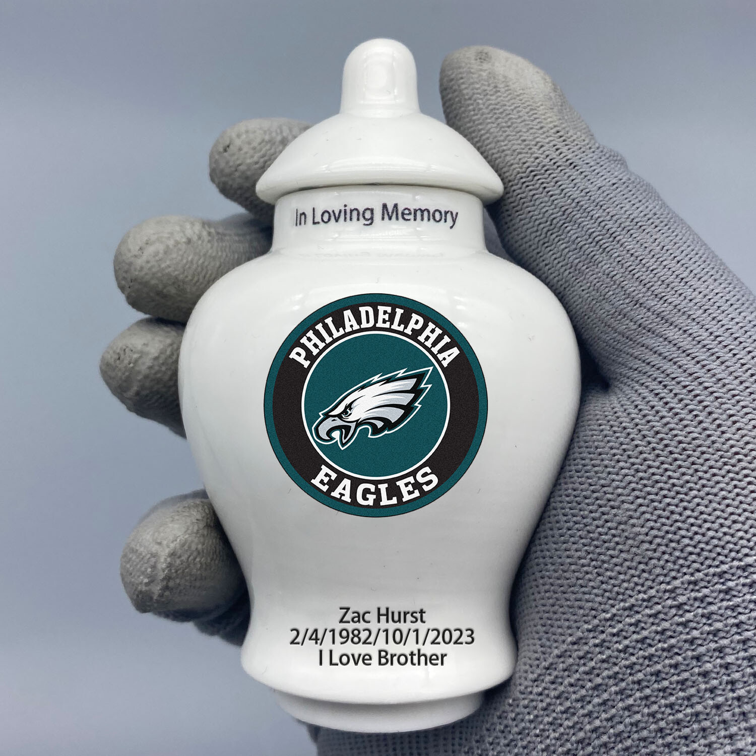 Ceramic Football Urn – Philadelphia Eagles Theme, Custom Text