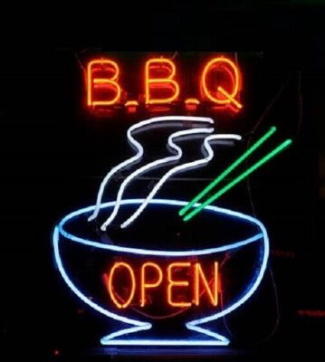BBQ Open Food Store Neon Sign Light 24x20 Lamp Real Glass Wall Decor YU