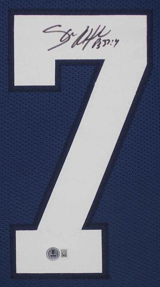 Camiseta deportiva Shaun Alexander autografiada y enmarcada azul Seattle auto Beckett certificado de autenticidad Foto 2 de 4