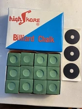 12 pieces 1 Dz  Green Pool Billiard Cue, Chalk ,Que,Q, Free 3 Large Table spots