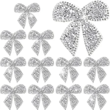 12 Pieces Bow Knot Rhinestone Patches Sparkling Crystal Appliques Iron Sew on fo