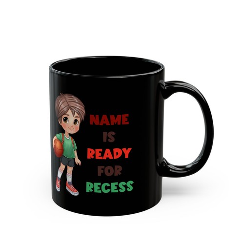 Recess Boy Black Mug, Custom Name Coffee Cup, Personalized Gift Idea 11oz, 15oz - Picture 3 of 9