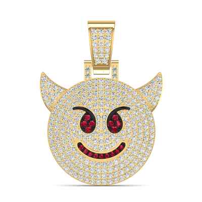 2,20 kt runder Moissanit roter Rubin böse Katze Unisex Anhänger 14k Gelbgold über