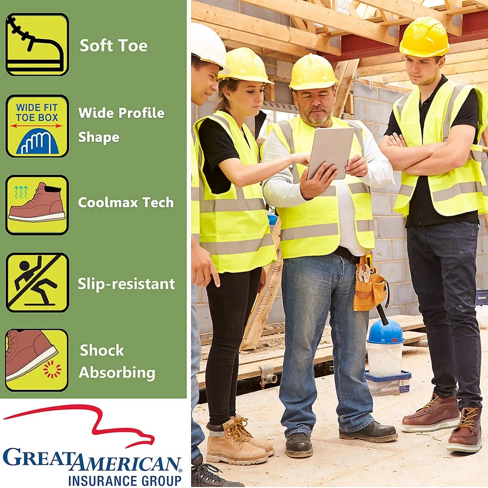 Botas de trabajo para hombre - 6" punta suave/compuesta antideslizante a prueba de pinchazos zapatos Foto 2 de 4