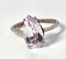 Amethyst purple gemstone pear cut sterling silver solitaire ring size 8 Chip 