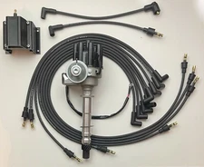 CHEVY 327 350 SMALL FEMALE CAP HEI Distributor + BLACK WIRES UNDER EXHAUST +COIL