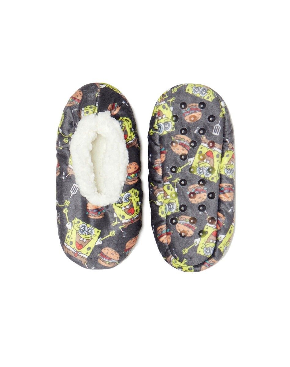 Sponge Bob Squarepants Fuzzy Babba Slippers Socks Shoe Size 13-4 M