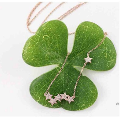 Rose Gold Micro-inlay Star Necklace Choker Simple CZ 925