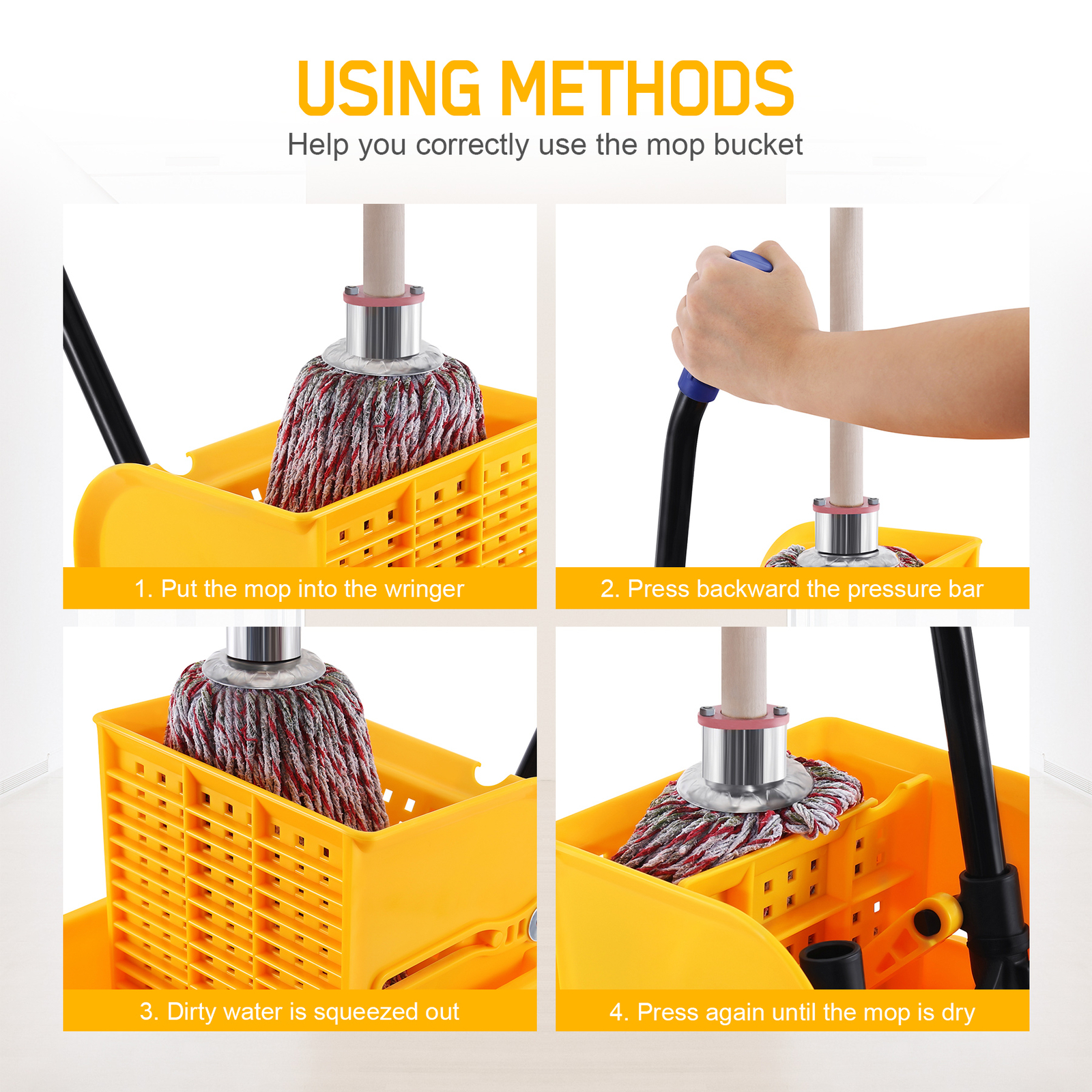 Side Pressure Wringer Combo Home Rectangular Mop Bucket with Wheel 5 Gallon 20qt