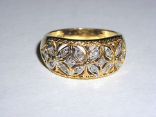 Sterling SIlver Vermeil Crystal Encrusted Ladies Filigree Flower Ring