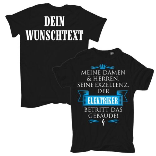 T-shirt uomo TESTO A SCELTA elettricista con azienda o testo proprio nome dalla S alla 8XL - Foto 2 di 7
