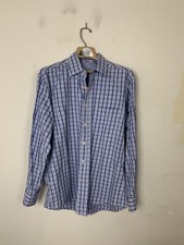 Boden Mens Dress Shirt Large Blue Plaid Windowpane Wedding Button Up Cotton