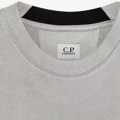 C.P. Company Lens Sweatshirt in Diagonal Raised Fleece Grey Melange