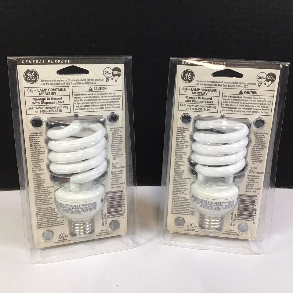 GE Spiral Soft White 100 Long Life Energy Saver Uses only 26 Watts Lot of 2 NEW - Image 2 of 4