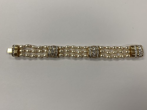 Pulsera Vintage Swarovski S.A.L Cristales Imitación Oro Perla Cierre de Empuje - Imagen 2 de 8