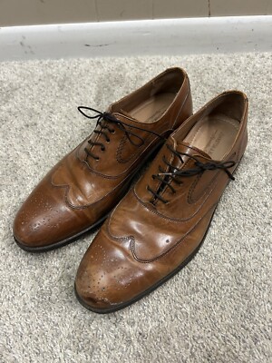 Johnston & Murphy Mens 10.5 M Stratton Wingtip Oxford Dress Shoes Brown Leather