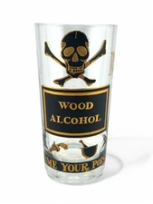 Vintage MCM Georges Briard Name Your Poison Wood Alcohol Highball Glass Signed