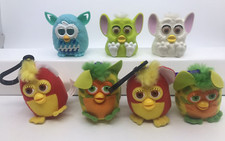 Lot of 7 McDonald's Happy Meal Furbys 4 Plush Clip On Key Chains, 3 Plastic