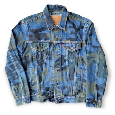 Levis Denim Jacket Camo Camouflage Men Small S Trucker Military