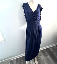 Time and Tru Womens Maxi Dress L Boho Slits Smocked Wrap Top Romantic Casual Y2K