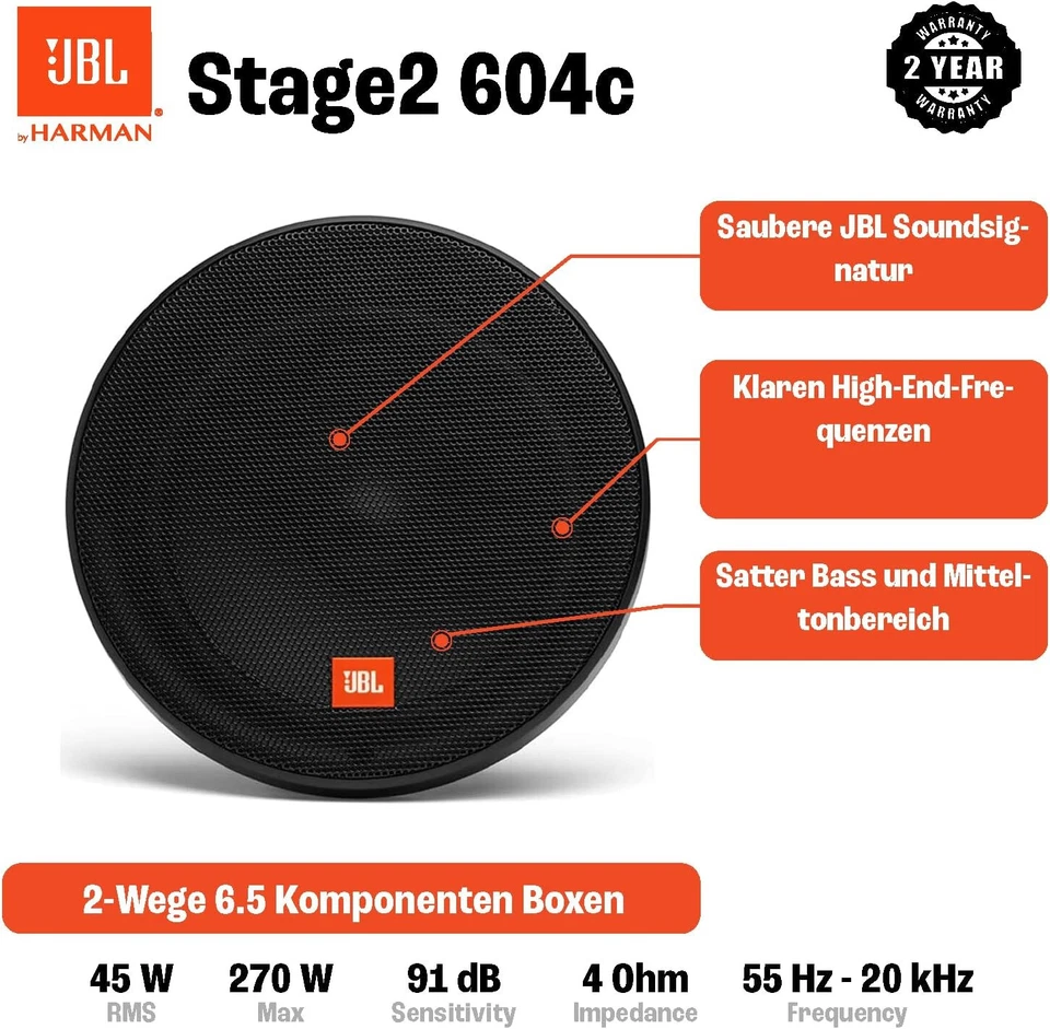 JBL Stage2 604C Auto Lautsprecher 16,5 cm 2 Wege Kompo System 210 Watt Speaker - Bild 2 von 4