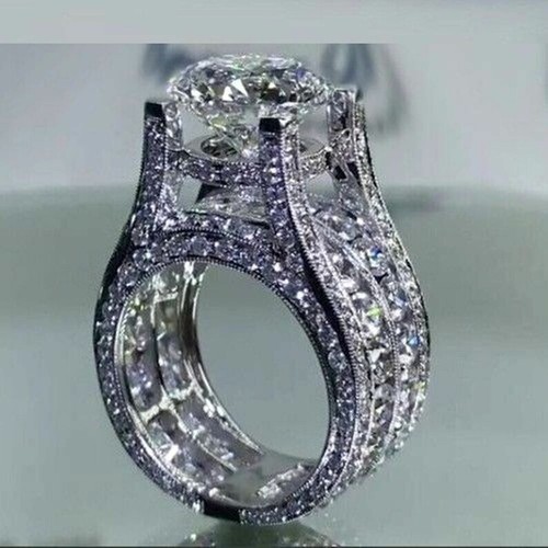 13MM Round Cut Moissanite Engagement Channel Set Ring S925 Silver Party Wear Wom - Picture 2 of 8