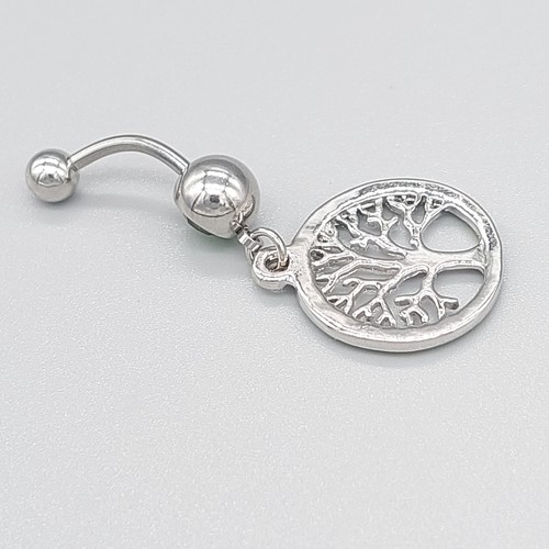 Belly Bars Button Piercing Bar Dangle Navel Body Ring Silver Round Tree Of Life - Picture 5 of 6