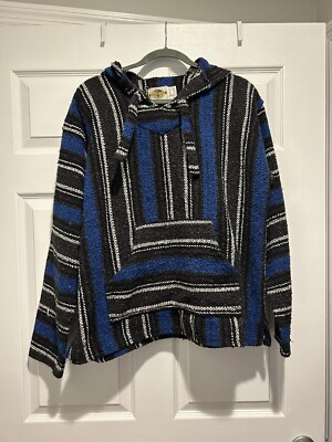 VTG EARTH RAGZ mexican baja hoodie MEDIUM poncho drug rug