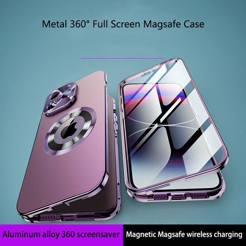 For iPhone 16 15 14 Double-Sided Magsafe Metal 360 Full Body Case Bumper Cover - Foto 2 di 17
