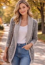 GAP Women  s Shawl Collar Open Front Cardigan Sweater Gray XS Cozy