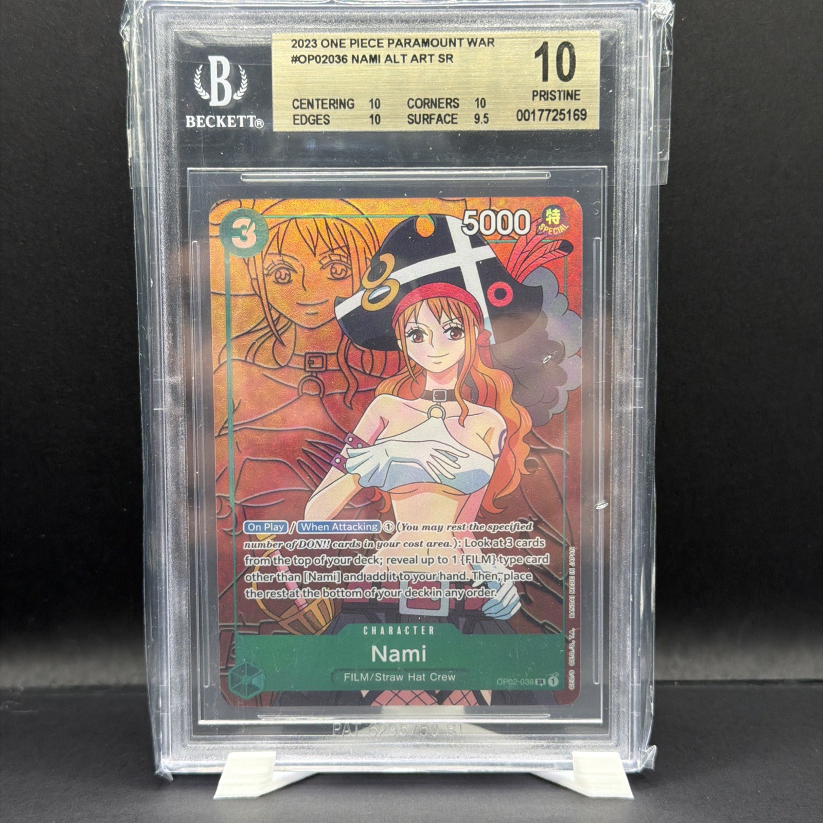 2023 ONE PIECE OP02-PARAMOUNT WAR ALTERNATE ART #036 NAMI BGS 10 Pristine!