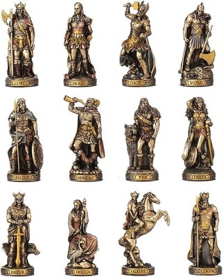 Veronese Design Bronze fertig 12 Stück nordische Götter und Göttinnen Miniatur