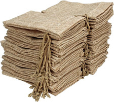 Lot of 50 3.5X5 Inch Burlap Gift Bags with Drawstring Linen Jewelry Pouches Jute