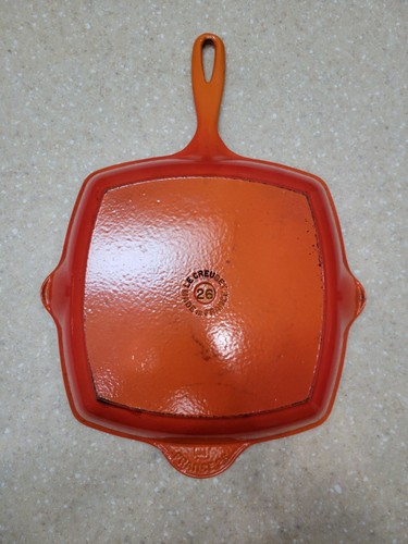 Le Creuset Frankreich #26 Quadratische Flamme Orange Grillplatte Eisen Bratpfanne 10" Doppelausläufe - Bild 2 von 22
