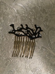 Kenneth Jay Lane Hair Comb. Black Enamel Coral / Rhinestones Signed-Beautiful.