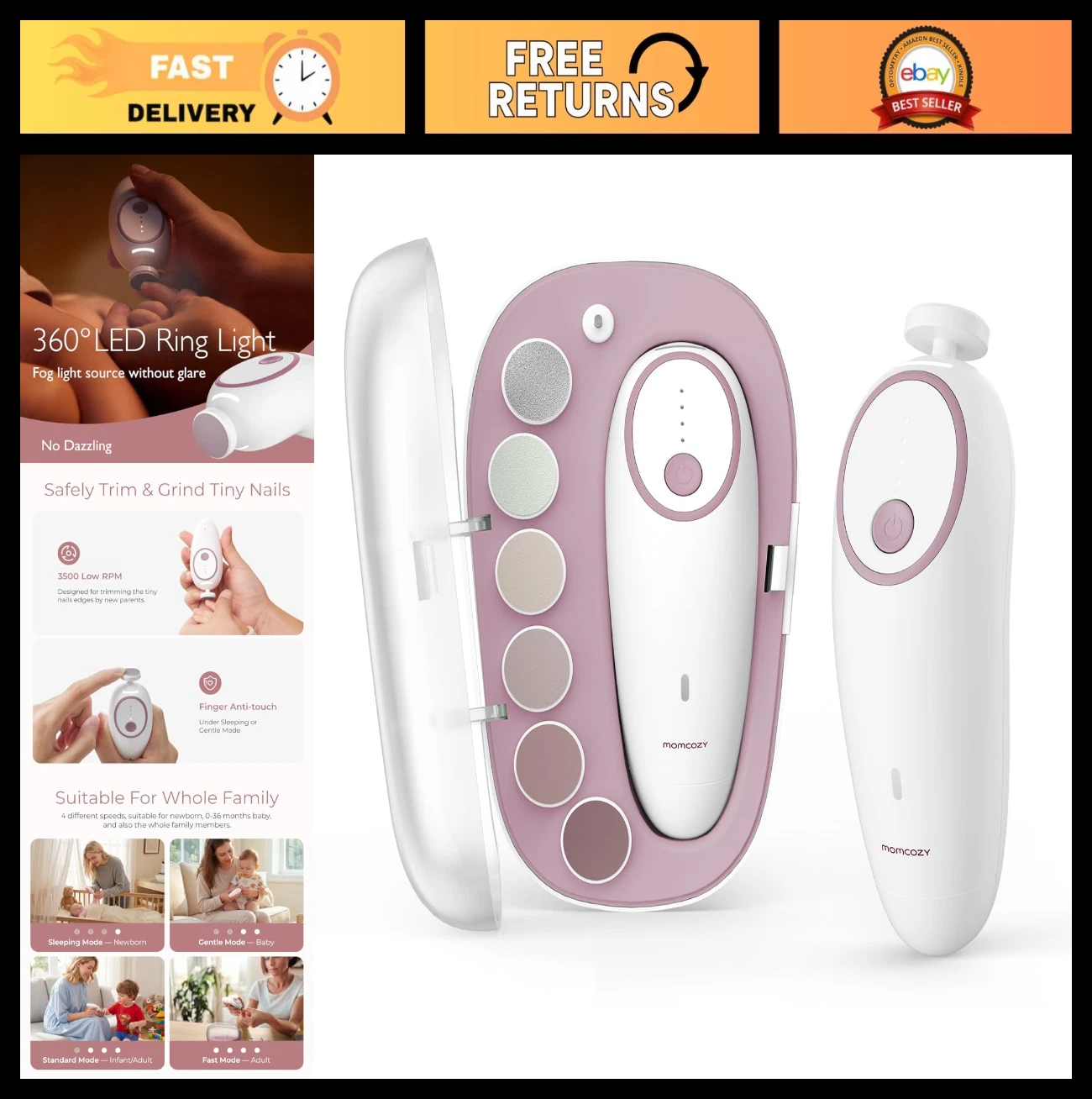 Gentle Electric Baby Nail File & Trimmer with Night Light, 7 Grinding Heads, Pin
Opens in a new wind