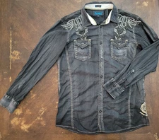 Vintage Roar Signature Button Shirt Mens Large Black Embroidered Y2K Western