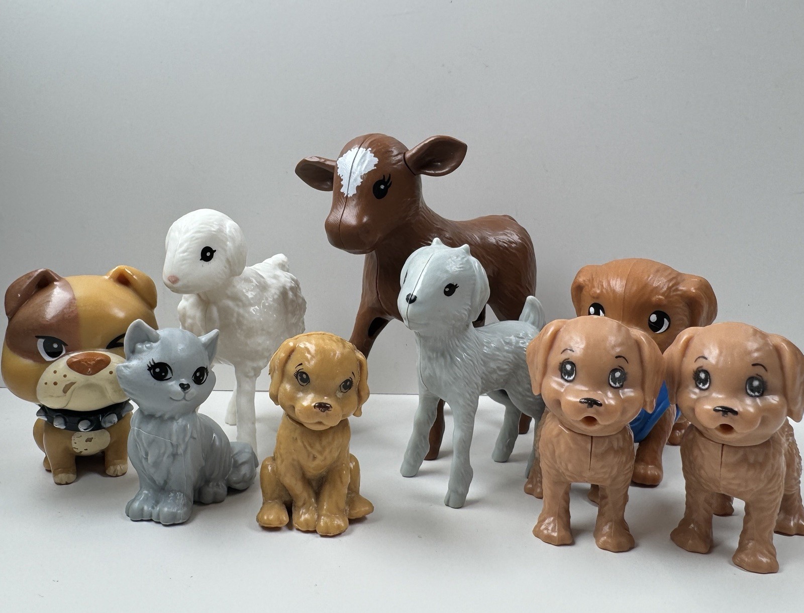 Barbie Mini Animal Figures Lot of 9 &ndash; Farm Vet Pets Calf Goat Dogs Cats Mattel