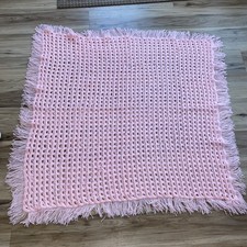 40 X 44 Hand Crocheted Scallop Fringe Pink Baby/Lap Blanket