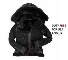 Men's RAF Flight Bomber USA Fur Shearling Sheepskin B-3 Bomber Leather Jacket