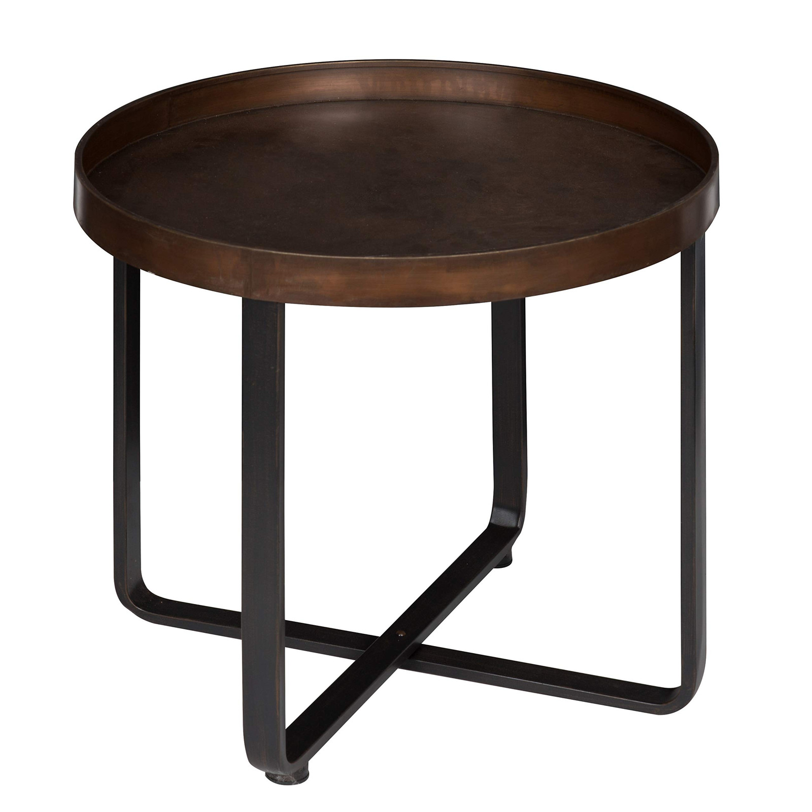 Zabel Modern Round Metal End Table with Criss Cross Base, Bronze and Black