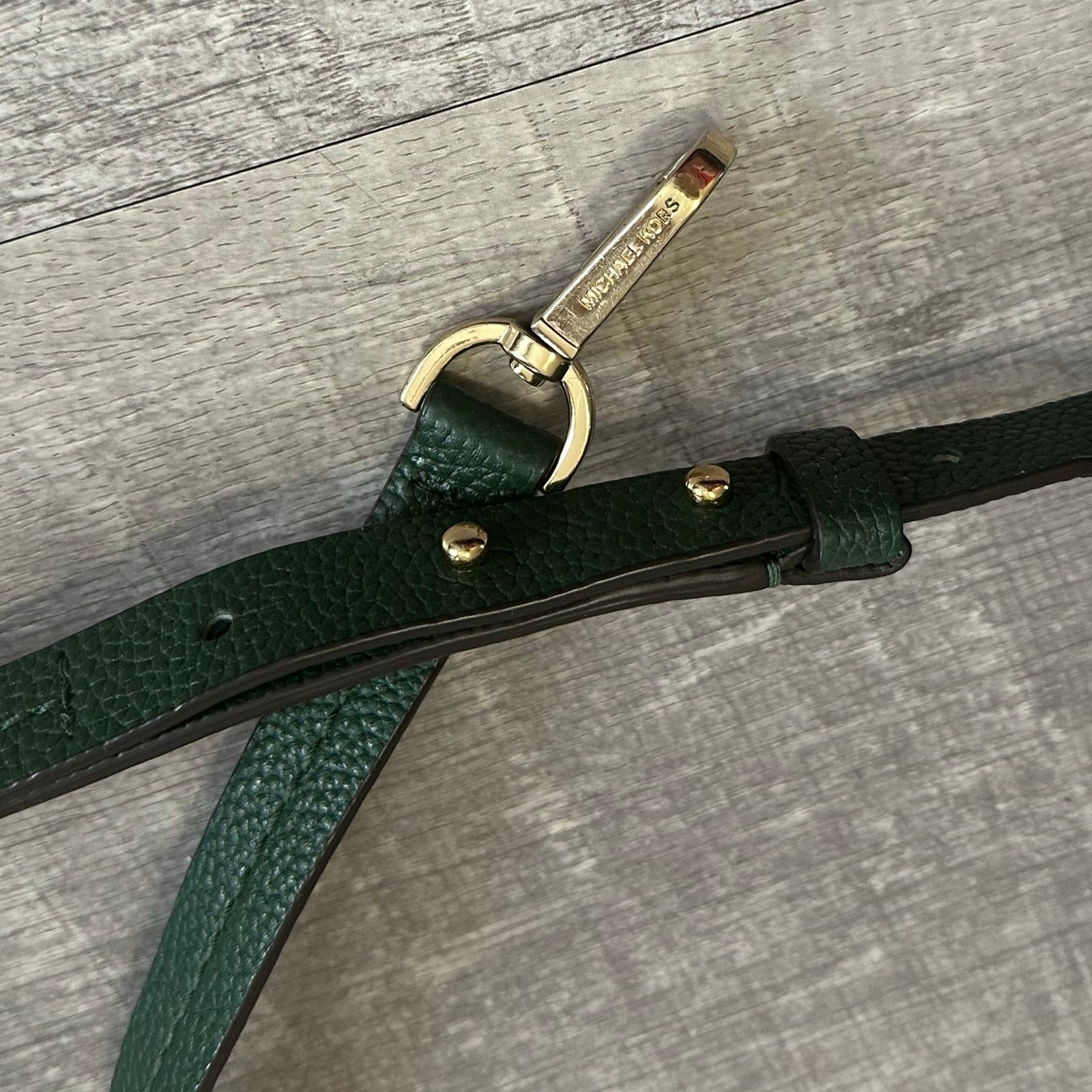 Michael Kors Green Pebbled Leather Replacement Shoulder Strap Gold Tone Clip On thumbnail 3