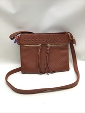 Vintage Women  s Crossbody Bag Whipstitch Pocket Compartments Cognac Ivy London