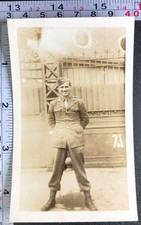 WW2 Era U.S. Army Soldier Smiling Dress Uniform Old BW Photo Snapshot