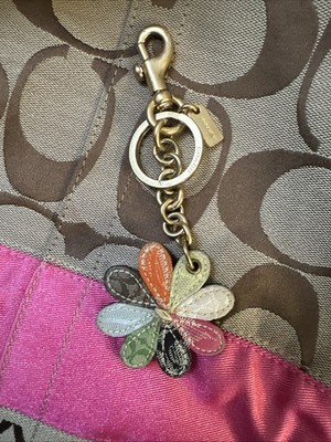Coach VINTAGE Signature Leather Cloth Flower Daisy Charm FOB